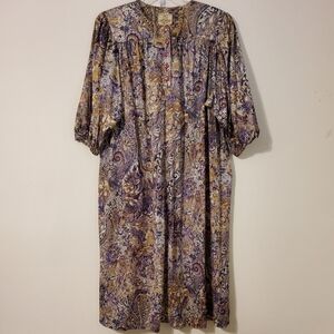 Vintage Elegant Purple and Brown Lantern Sleeves Shift Women's Dress